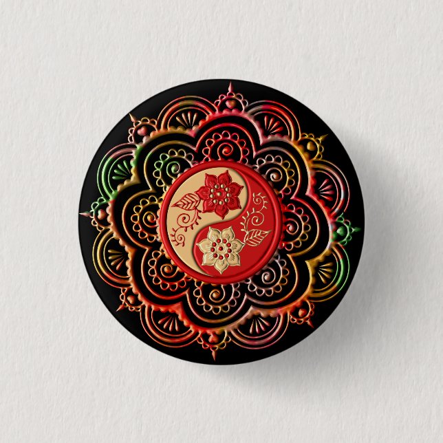 Badge Rond 2,50 Cm Mandala rouge et or (Devant)