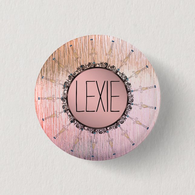 Badge Rond 2,50 Cm Mandala vintage sur Peachy Pink Frosted Glass (Devant)