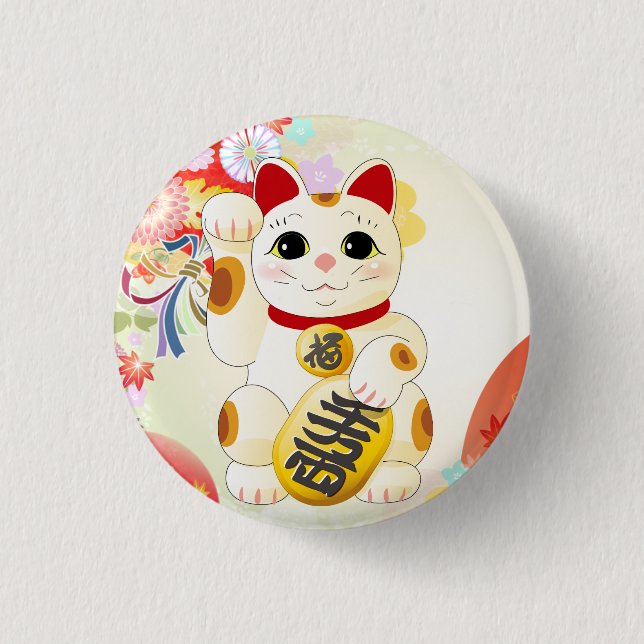 Badge Rond 2,50 Cm Maneki Neko Chat japonais Fortune (Devant)