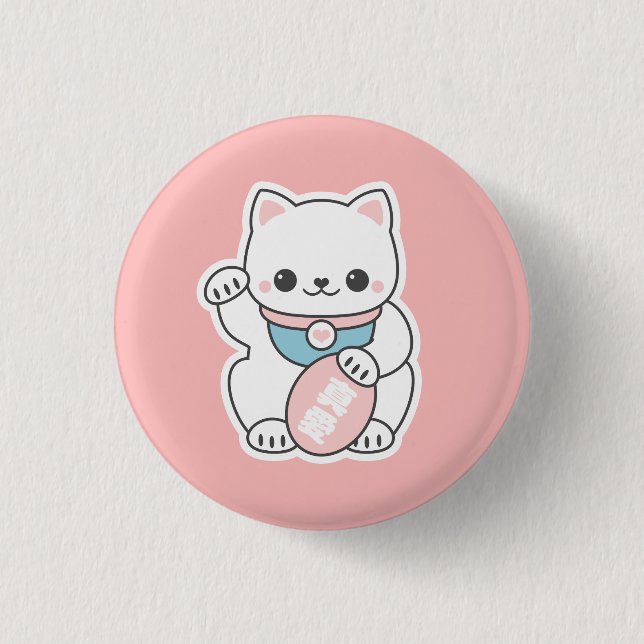 Badge Rond 2,50 Cm Maneki rose Neko (Devant)