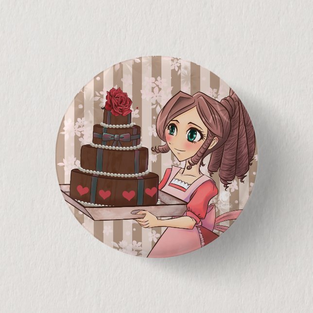 Badge Rond 2,50 Cm Manga girl with chocollate cake - button (Devant)