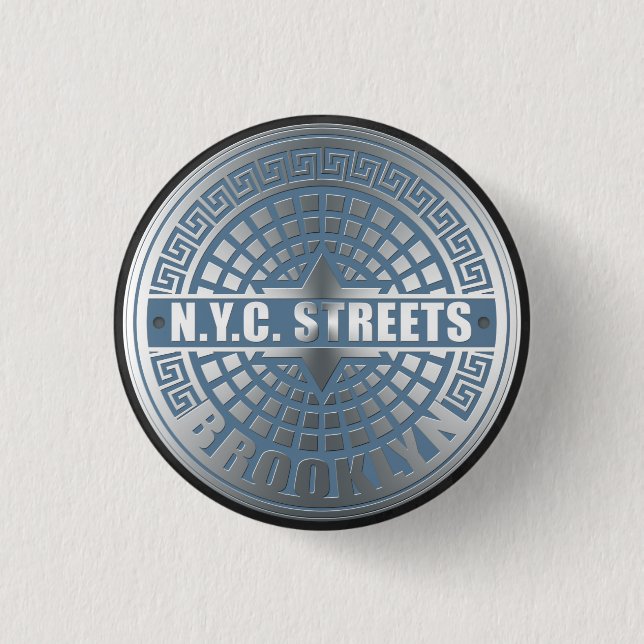 Badge Rond 2,50 Cm Manhole Cover Brooklyn Blue (Devant)