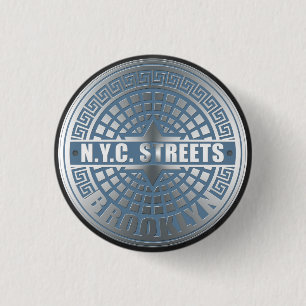 Badge Rond 2,50 Cm Manhole Cover Brooklyn Blue