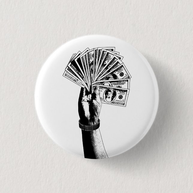 Badge Rond 2,50 Cm Mans main Holding 100 dollars Bills argent argent  (Devant)