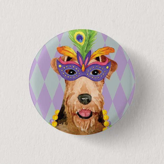 Badge Rond 2,50 Cm Mardi Gras Airedale (Devant)