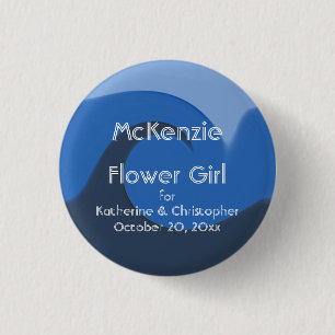 Badge Rond 2,50 Cm "Marée bleue" - Fleur fille avec nom et date