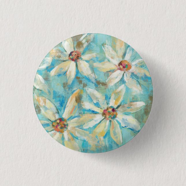 Badge Rond 2,50 Cm Marguerites blanches sur le bleu (Devant)