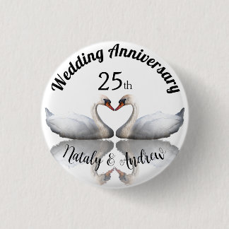 Badge Rond 2,50 Cm Mariage Anniversaire couple de cygne blanc
