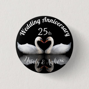 Badge Rond 2,50 Cm Mariage Anniversaire couple de cygne Noir