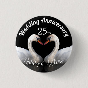 Badge Rond 2,50 Cm Mariage Anniversaire deux cygnes Noir