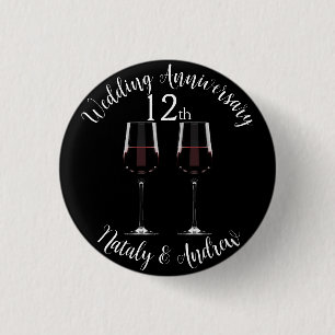 Badge Rond 2,50 Cm Mariage Anniversaire Vins Lunettes Noir