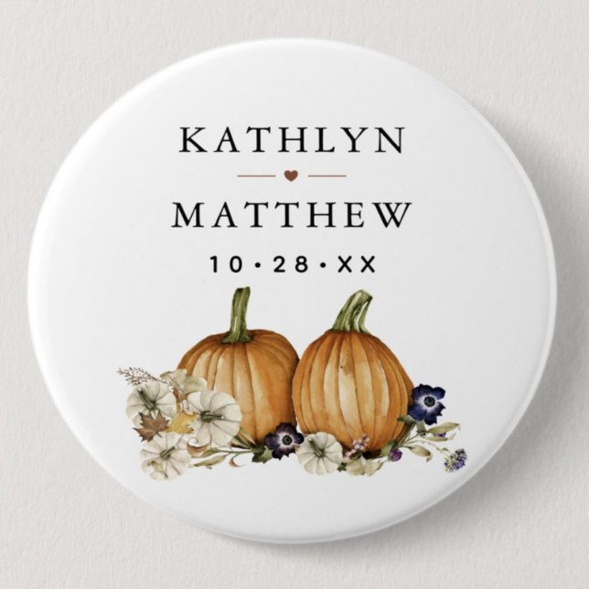 Badge Rond 2,50 Cm Mariage Automne Botanique Rustique Citrouille (Créateur téléchargé)