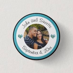 Badge Rond 2,50 Cm Mariage Date Photo Couple Hydrangea Hearts