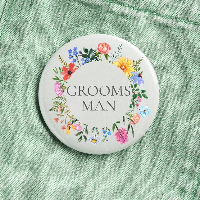 Badge Rond 2,50 Cm Mariage de demoiselle d'honneur sauvage  (Groomsman Wildflower Watercolor Floral Wreath Wedding Button
)