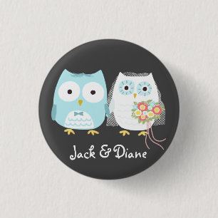 Badge Rond 2,50 Cm Mariage de hiboux Mariée et marié avec texte perso