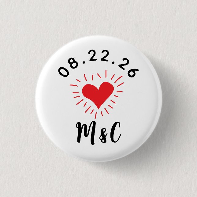 Badge Rond 2,50 Cm Mariage de monogramme cardiaque (Devant)