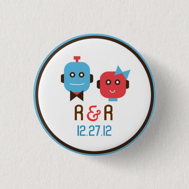 Badge Rond 2,50 Cm Mariage de thème Robot mignon (Devant)