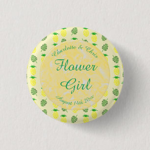 Badge Rond 2,50 Cm Mariage d'été tropical Ananas et Palm Feuille