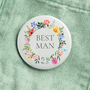 Badge Rond 2,50 Cm Mariage du témoin avec des fleurs sauvages 