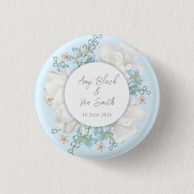 Badge Rond 2,50 Cm Mariage floral bleu Tulip (Devant)