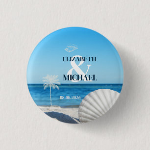 Badge Rond 2,50 Cm Mariage Tropical sur une Plage Océane