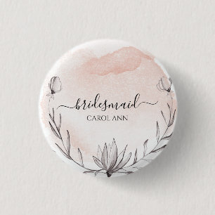 Badge Rond 2,50 Cm Mariée à l'aquarelle pêche rougissante