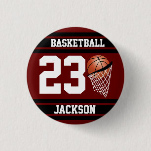 Badge Rond 2,50 Cm Maroon de basket-ball personnalisé et noir