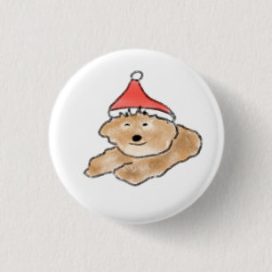Badge Rond 2,50 Cm Marron Festif Caniche Cadeau de Noël du Père Noël