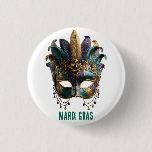 Badge Rond 2,50 Cm Masque à plumes régales de Mardi Gras