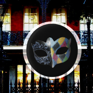 Badge Rond 2,50 Cm Masque de Mardi Gras Harlequin, motif de volutes