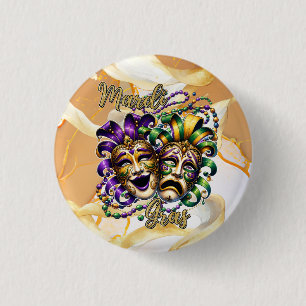 Badge Rond 2,50 Cm Masques de Mardi Gras Fête Violet Vert Or