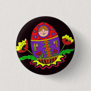 Badge Rond 2,50 Cm Matryoshka Pysanka Art populaire ukrainien