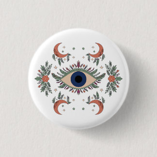 Badge Rond 2,50 Cm Mauvais œil mystique et lune croissante céleste