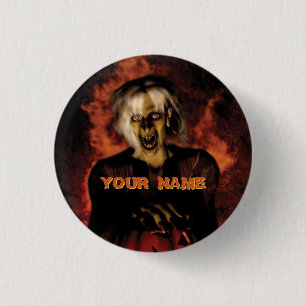 Badge Rond 2,50 Cm Mauvaise sorcière avec citrouille. Halloween