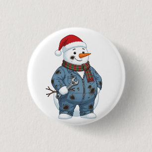 Badge Rond 2,50 Cm Mécanicien Bonhomme de Neige Noël 2026 Fête Bleu C