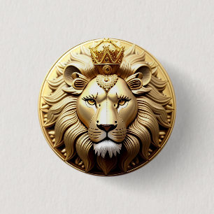 Badge Rond 2,50 Cm Médaillon Lion d'Or avec Couronne