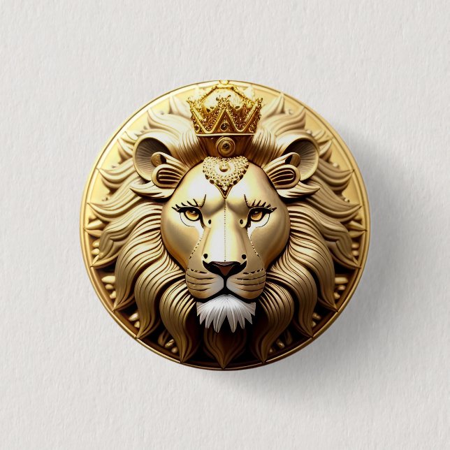 Badge Rond 2,50 Cm Médaillon Lion D'Or Avec Couronne (Devant)