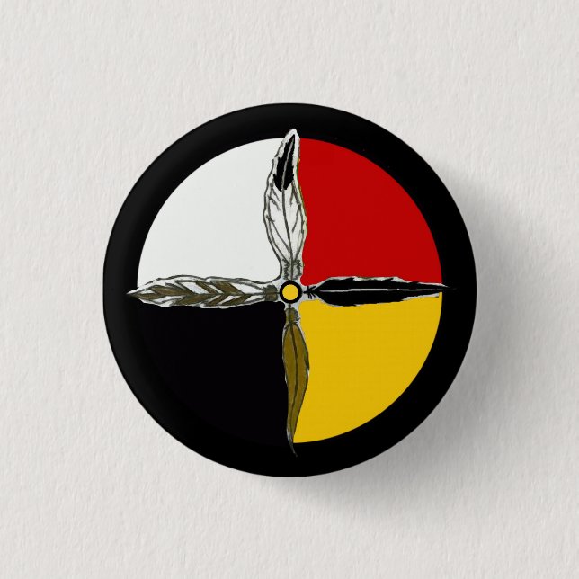 Badge Rond 2,50 Cm Medicine Wheel Cross Native American Button Pin (Devant)