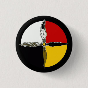 Badge Rond 2,50 Cm Medicine Wheel Cross Native American Button Pin