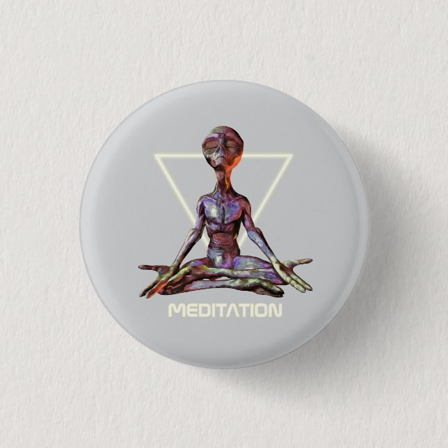 Badge Rond 2,50 Cm Méditation. Alien en pose tranquille (Devant)