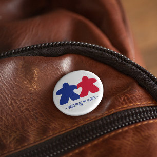 Badge Rond 2,50 Cm Meeples en amour, Bouton bleu et rouge