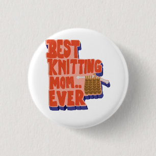 Badge Rond 2,50 Cm Meilleure Maman de Tricot Rétro Vintage Typographi