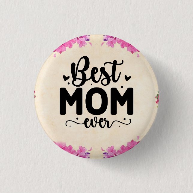 Badge Rond 2,50 Cm Meilleure Maman Jour Élégant Script Floral (Devant)