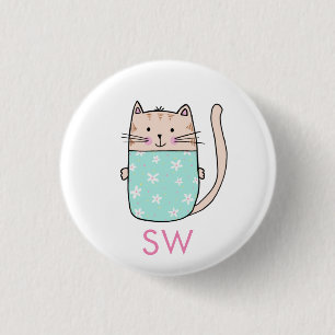 Badge Rond 2,50 Cm Mélange Floral Initiales de chats Monogramme