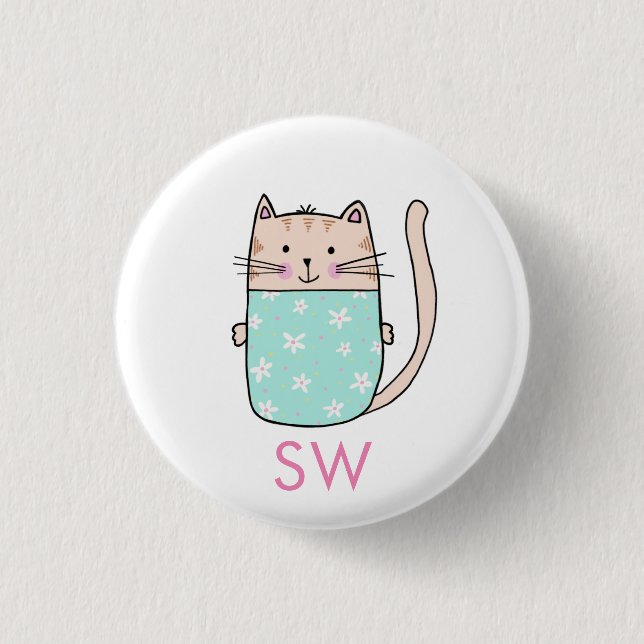 Badge Rond 2,50 Cm Mélange Floral Initiales de chats Monogramme (Devant)