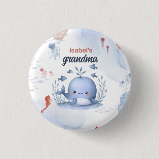 Badge Rond 2,50 Cm membre de la famille baleine bleue sous baby showe