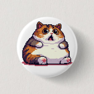 Badge Rond 2,50 Cm Mème de chat gras orange choqué pixel art