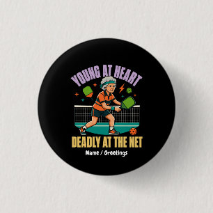 Badge Rond 2,50 Cm Mémé pickleball drôle, jeune de cœur, filet mortel