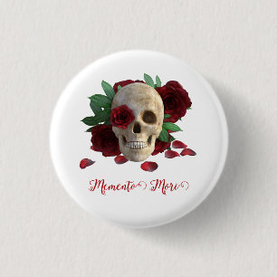 Badge Rond 2,50 Cm Memento Mori. Crâne aux roses rouges