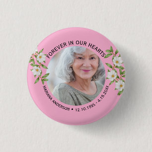 Badge Rond 2,50 Cm Mémorial Fleurs Roses Modernes À jamais dans nos c